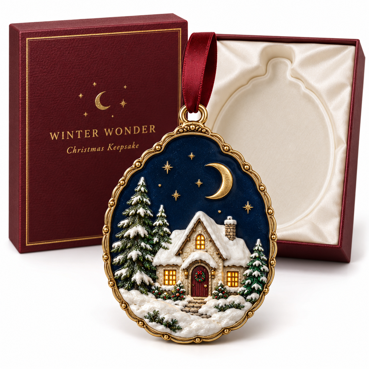Winter Wonder Christmas Cottage Ornament - Luxury Snowy Village Keepsake