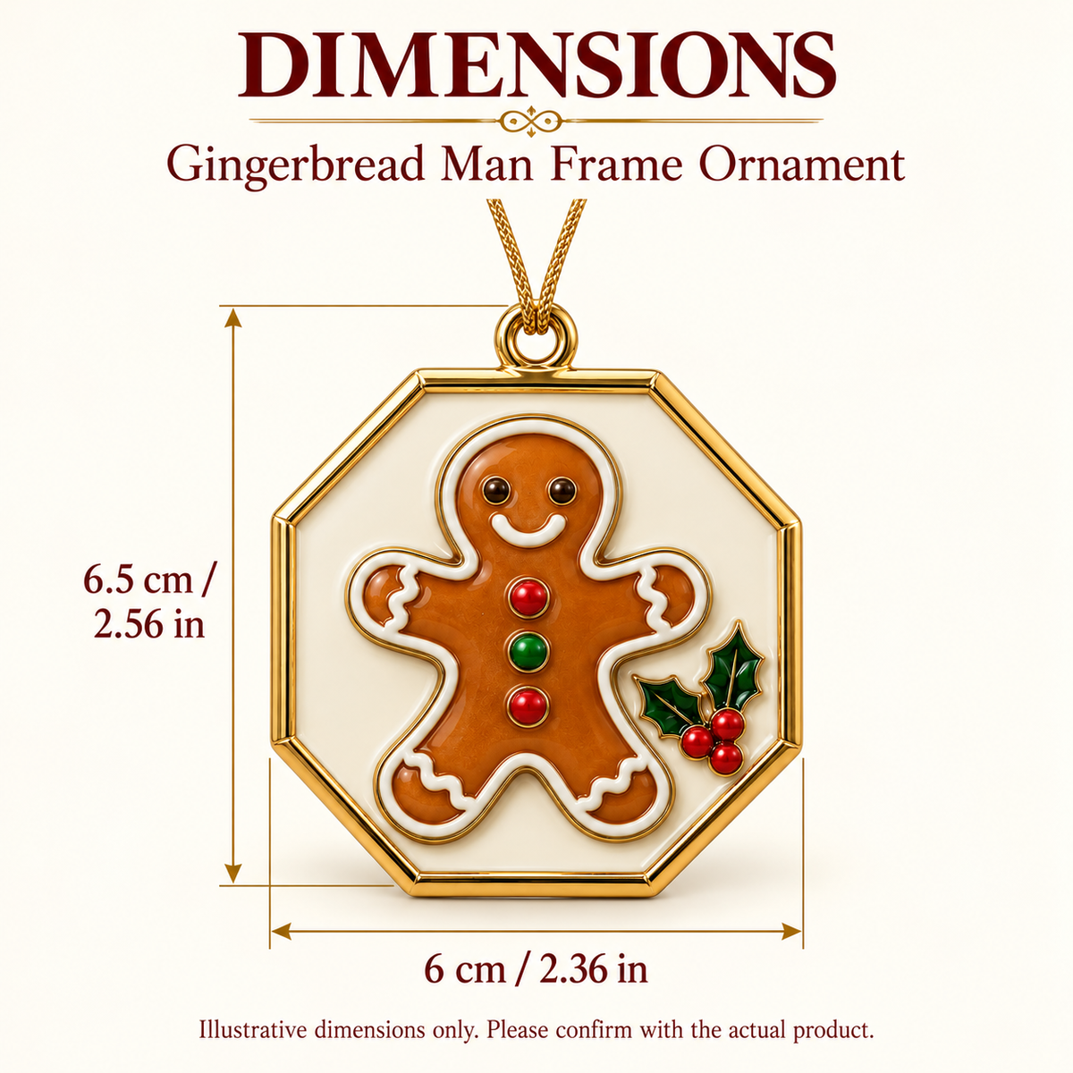 Gingerbread Man Frame Christmas Ornament with Holly Details