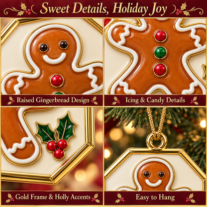 Gingerbread Man Frame Christmas Ornament with Holly Details