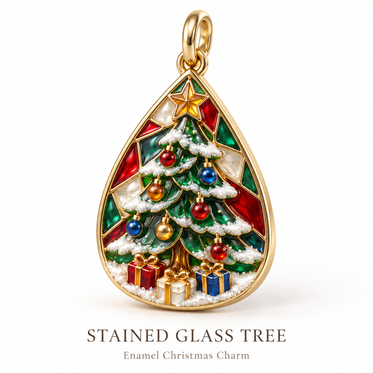 Stained Glass Christmas Tree Charm Ornament with Gifts