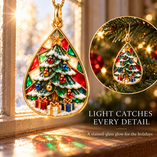 Stained Glass Christmas Tree Charm Ornament with Gifts