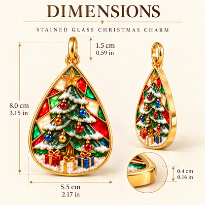 Stained Glass Christmas Tree Charm Ornament with Gifts