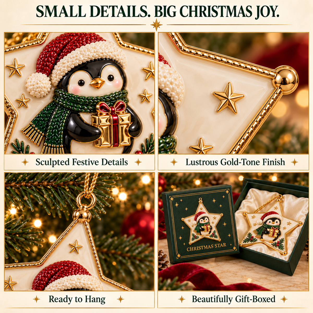 Christmas Star Penguin Keepsake Ornament - Luxury Holiday Tree Decoration