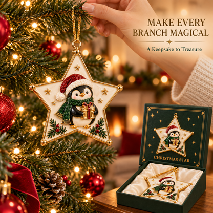 Christmas Star Penguin Keepsake Ornament - Luxury Holiday Tree Decoration