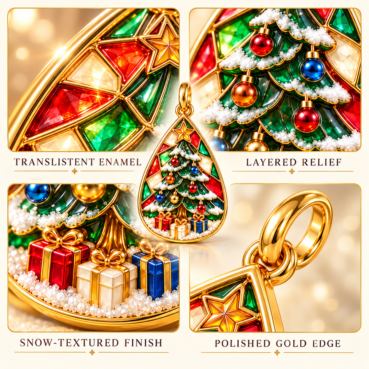 Stained Glass Christmas Tree Charm Ornament with Gifts