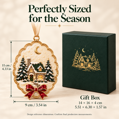 Winter Cottage Christmas Ornament - Luxury Enamel Holiday Tree Decoration