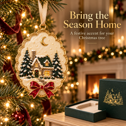 Winter Cottage Christmas Ornament - Luxury Enamel Holiday Tree Decoration