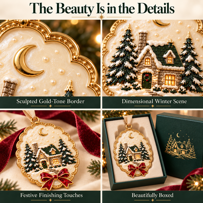 Winter Cottage Christmas Ornament - Luxury Enamel Holiday Tree Decoration