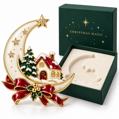 Christmas Magic Crescent Moon Brooch - Luxury Winter Cottage Keepsake Pin
