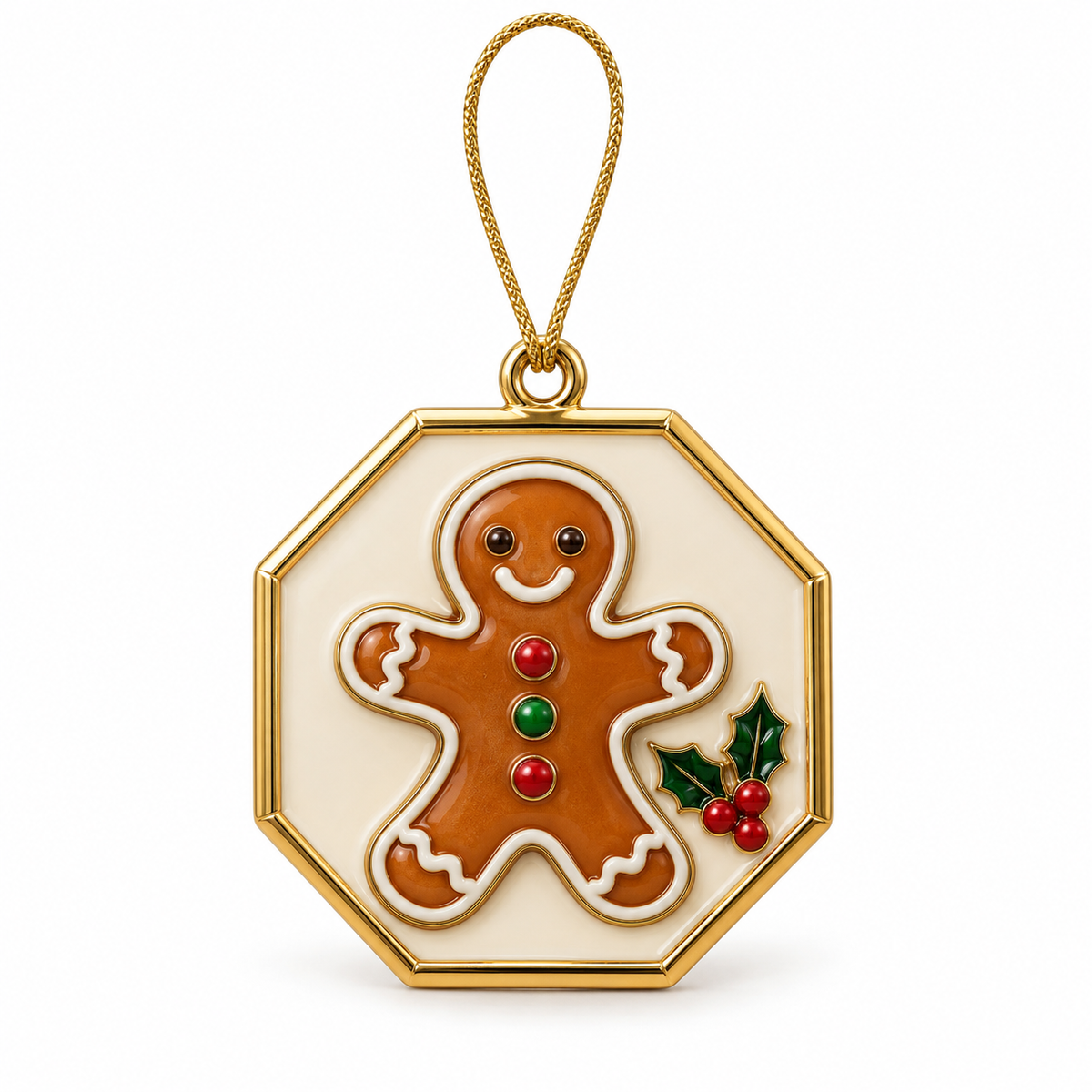Gingerbread Man Frame Christmas Ornament with Holly Details